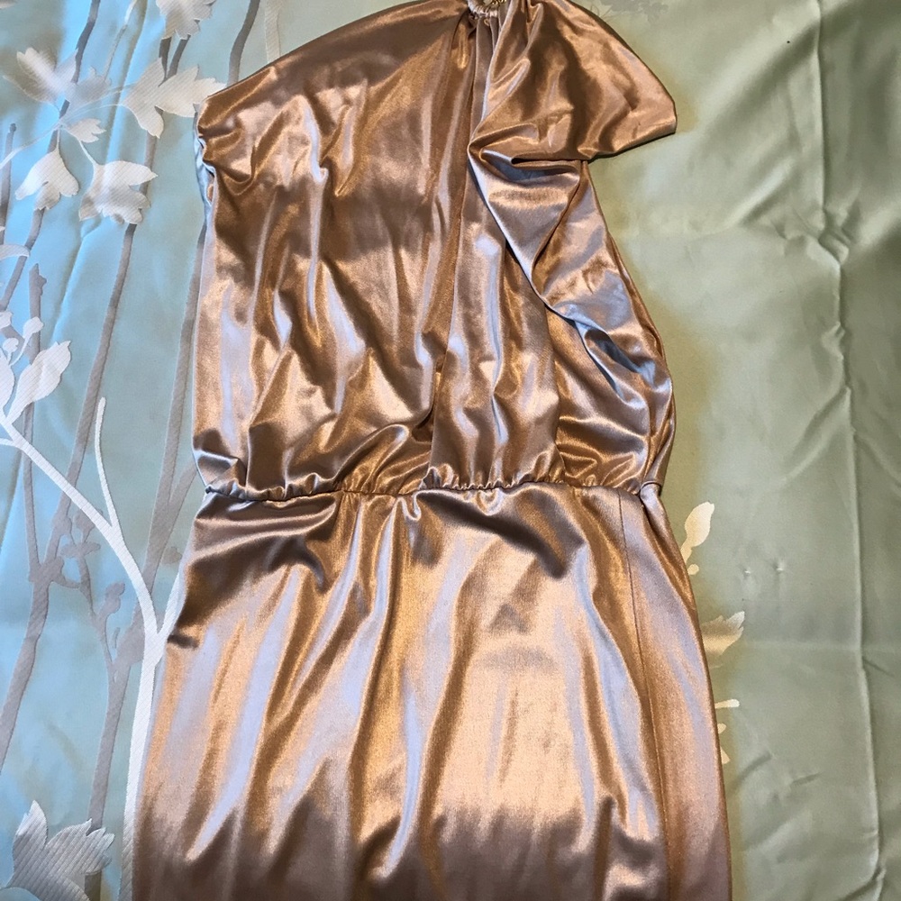 Gold Stretch One Strap Mini Dress with Gold Bling
